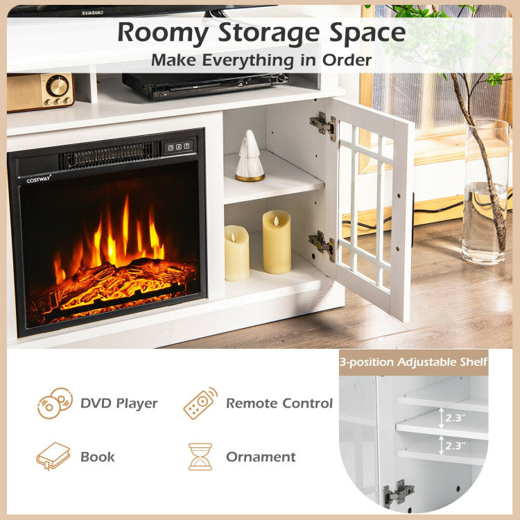 Storage space inside TV unit with fireplace