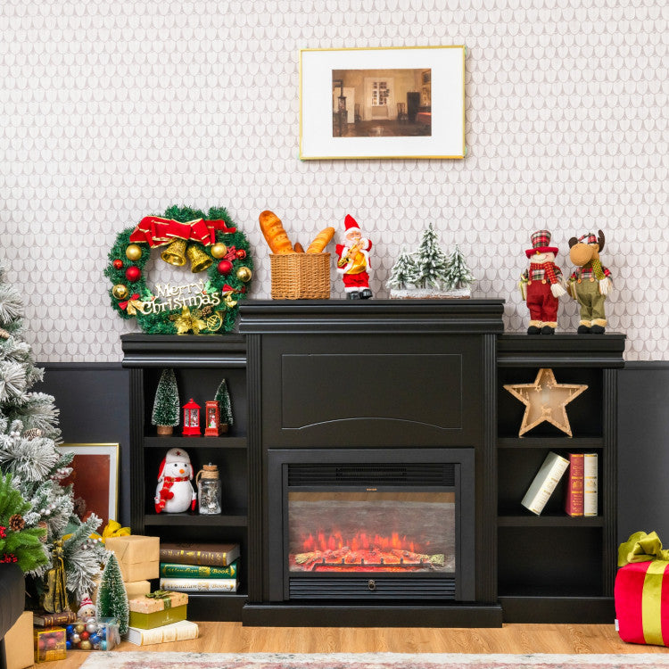 TV unit with storage cabinet and slot for 26-inch electric fireplace