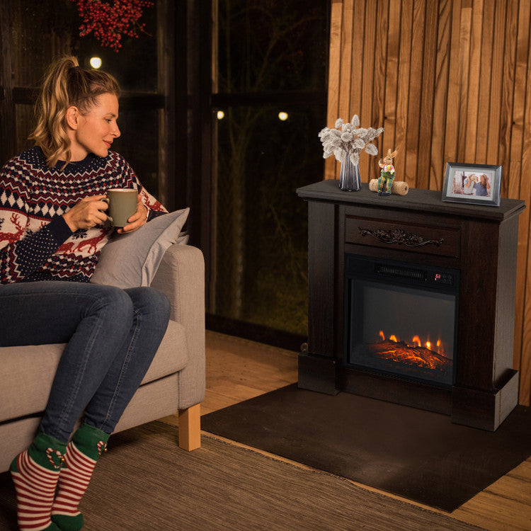 TV unit and fireplace in use during evening