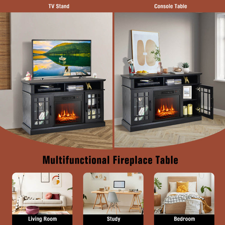 TV unit with flames and heat turned on