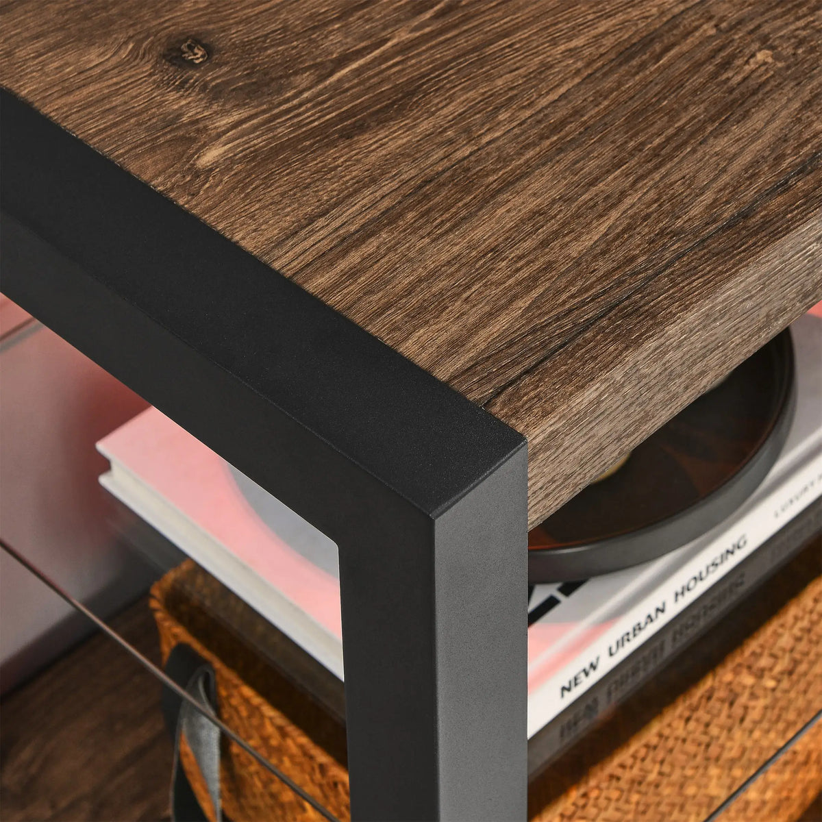 TV wall unit with fireplace, remote control, and storage compartments