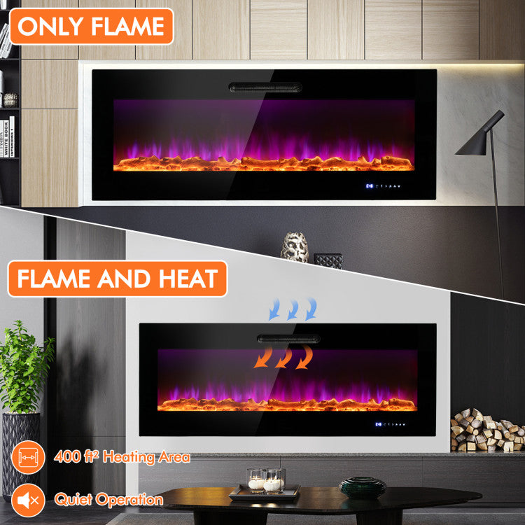 Ultra thin electric fireplace installed in living room wall