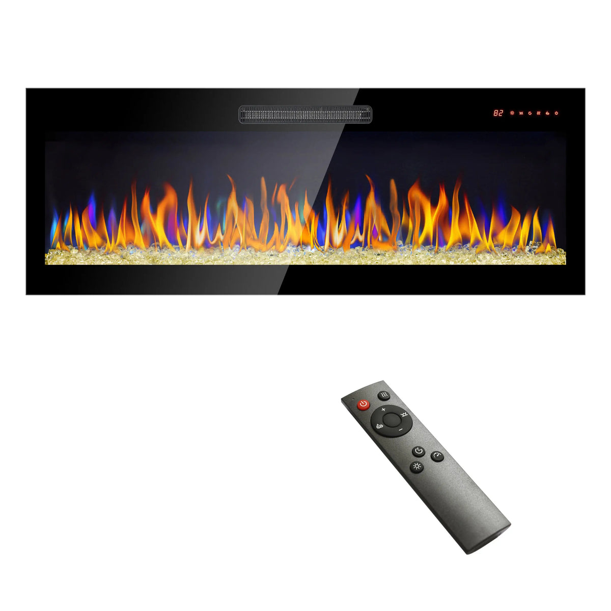 50-inch recessed electric fireplace with multi-color flames
