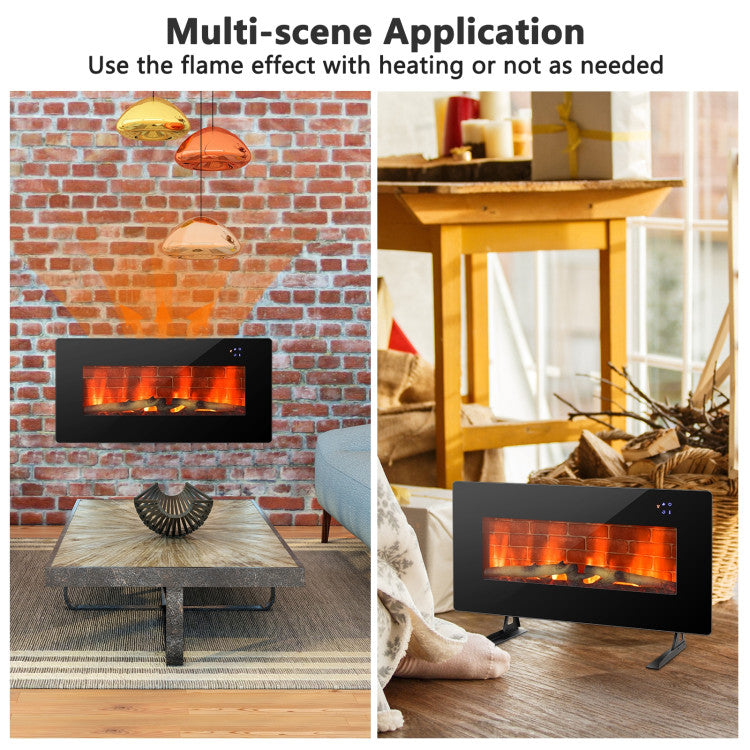 Wall hung electric fireplace installed in a cozy bedroom