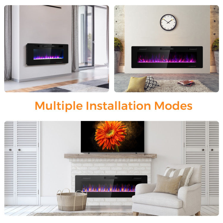 Wall-mounted electric fireplace in bedroom recessed wall