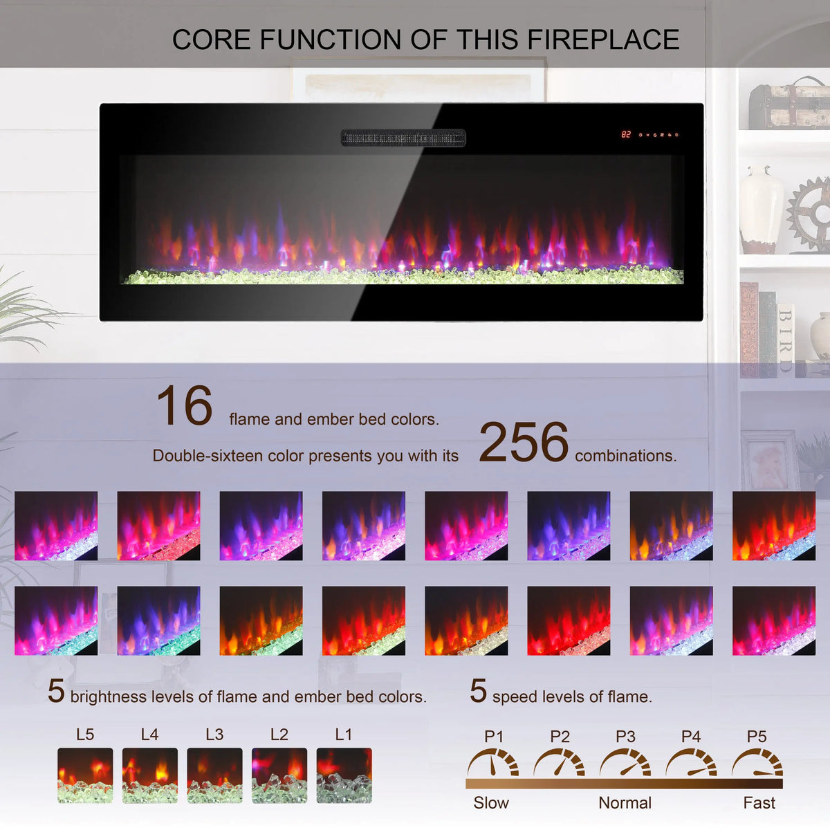 Wall-mounted electric fireplace with remote control