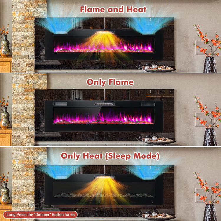 Wall Mounted Electric Fireplace with Crystal Flame Bed