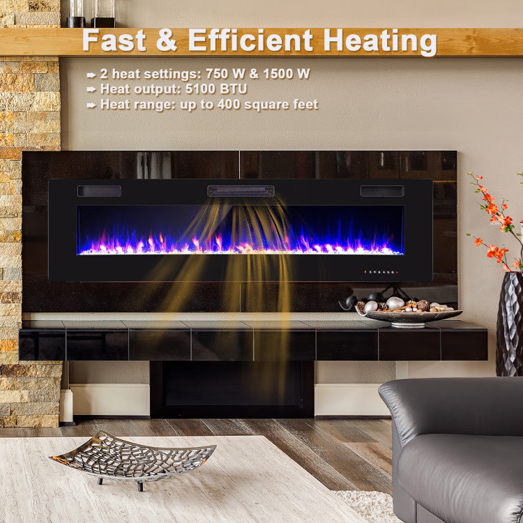 Wall Mounted Electric Fireplace with Crystal Flame Bed
