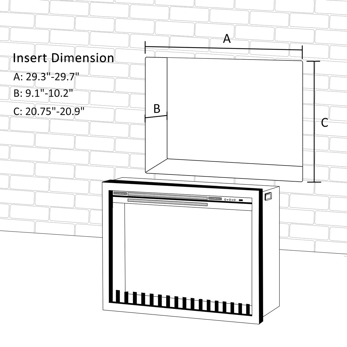 Wall-mounted electric fireplace with 5 flame brightness levels