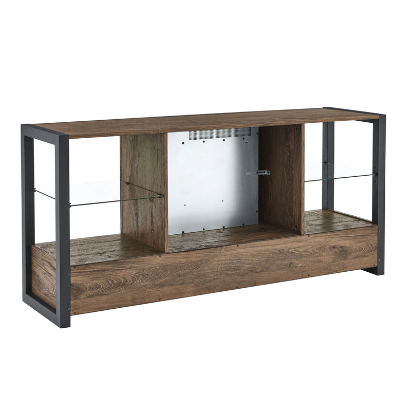 Wall-mounted entertainment center with built-in fireplace