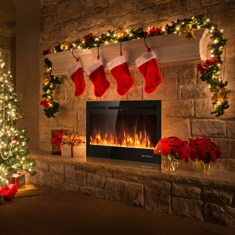 Wall mounted fireplace insert with built-in thermostat and heater