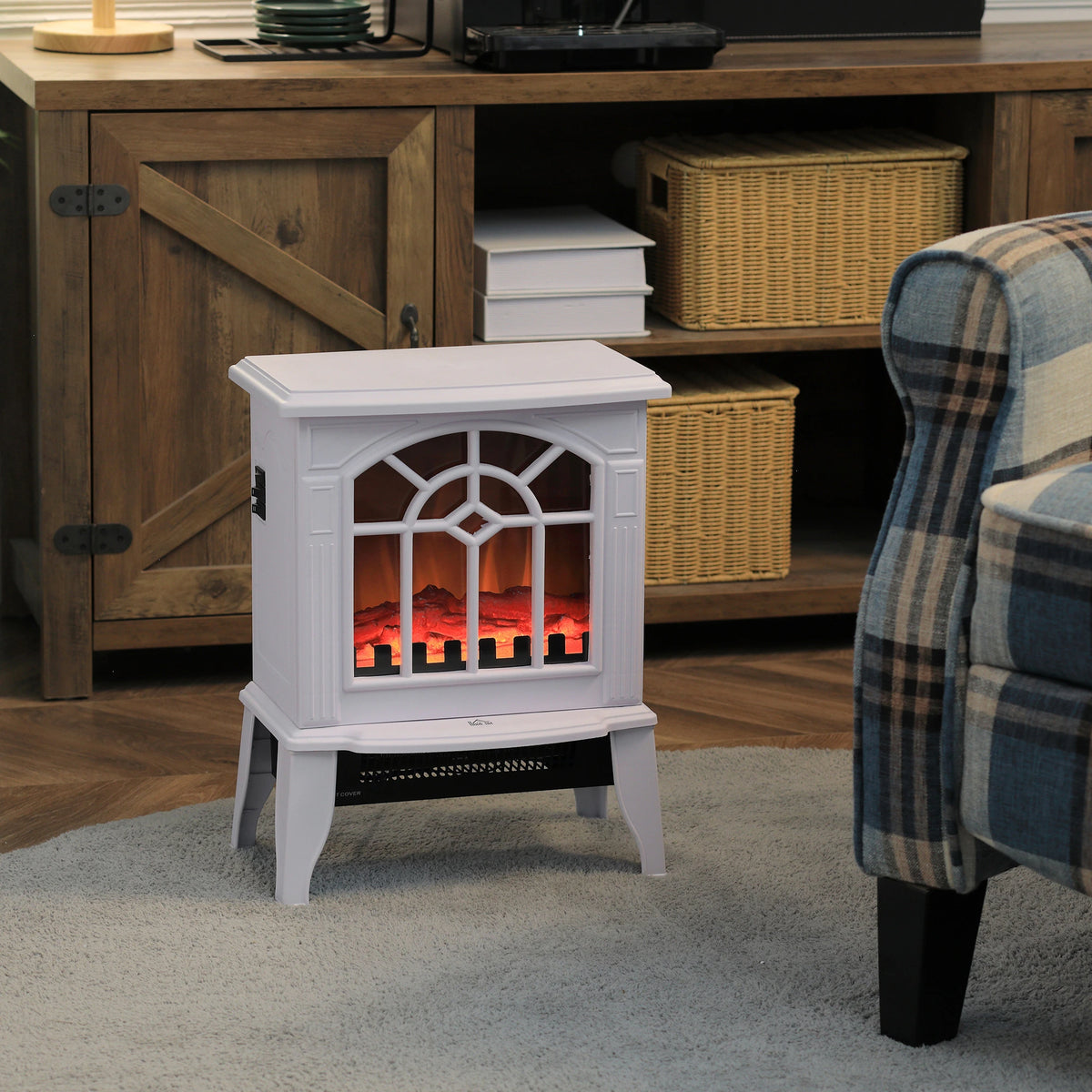 Overheat protection electric fireplace heater with elegant white finish and efficient heat output