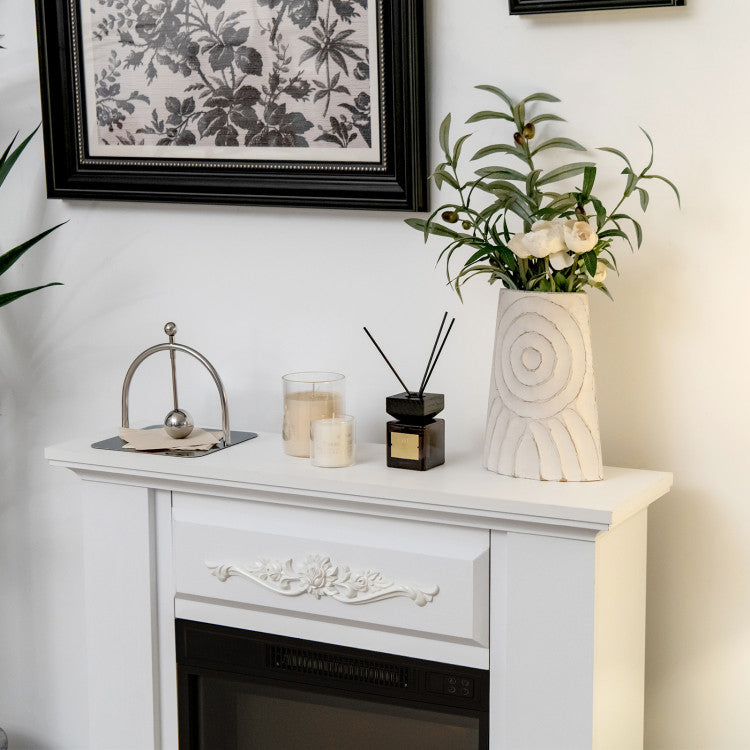 White fireplace mantel with top shelf and elegant design