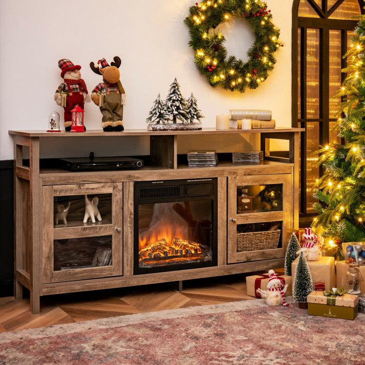 Wood TV Stand Storage Unit Compatible with 65 Inch TV