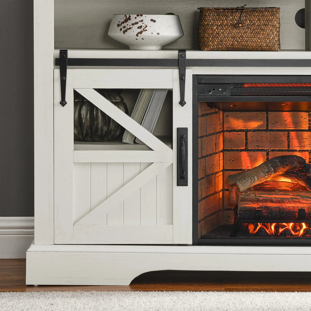Year-round ambiance fireplace TV stand with flame effects