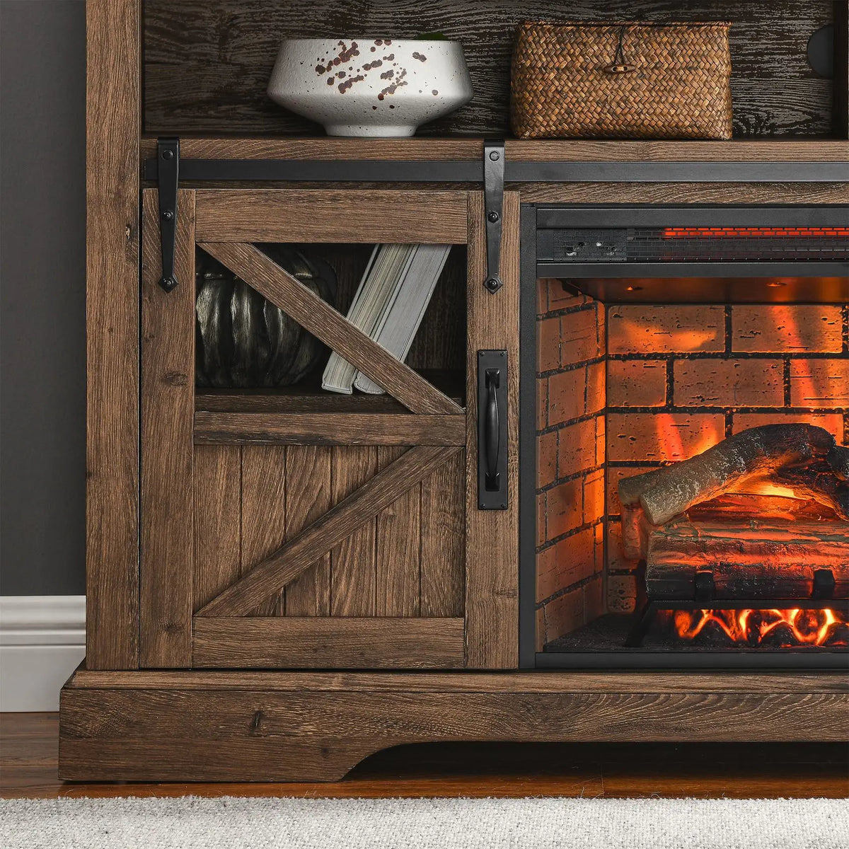Year-round ambiance fireplace TV stand with flame effects