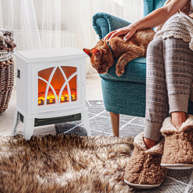 Electric fireplace heater with independent flame effect for year-round ambiance