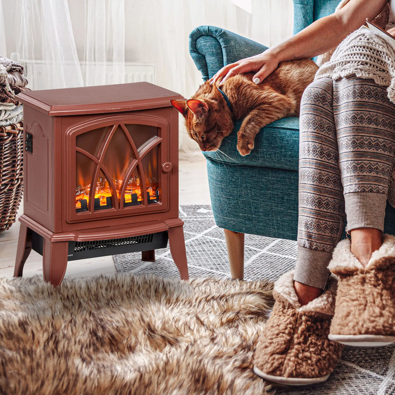 Electric fireplace heater with independent flame effect for year-round ambiance